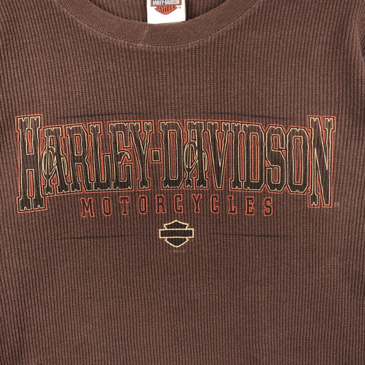 Harley-Davidson Motorcycle Thermal Long-Sleeve T-Shirt, Men's Size M (approx.) unclear brown type Vintage Second Hand