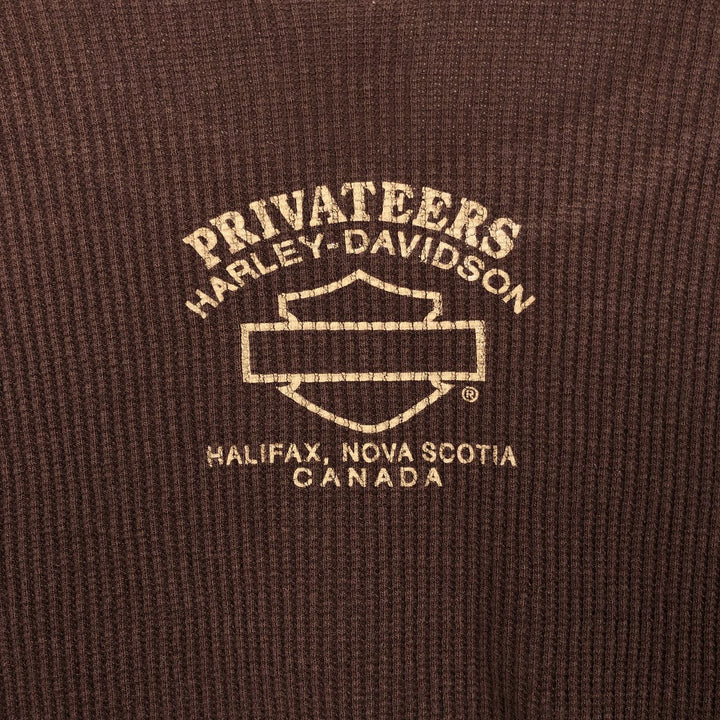 Harley-Davidson Motorcycle Thermal Long-Sleeve T-Shirt, Men's Size M (approx.) unclear brown type Vintage Second Hand