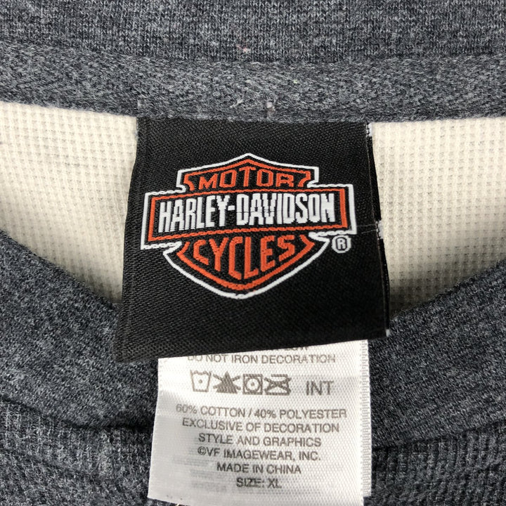 2000'S Harley-Davidson Eagle Pattern Motorcycle Henley Neck Thermal Long-Sleeve T-Shirt, Honeycomb Design, Men's XL (approx.) cotton Charcoal Vintage Second Hand