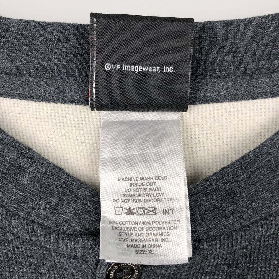 2000'S Harley-Davidson Eagle Pattern Motorcycle Henley Neck Thermal Long-Sleeve T-Shirt, Honeycomb Design, Men's XL (approx.) cotton Charcoal Vintage Second Hand