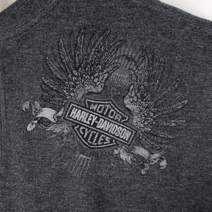 2000'S Harley-Davidson Eagle Pattern Motorcycle Henley Neck Thermal Long-Sleeve T-Shirt, Honeycomb Design, Men's XL (approx.) cotton Charcoal Vintage Second Hand
