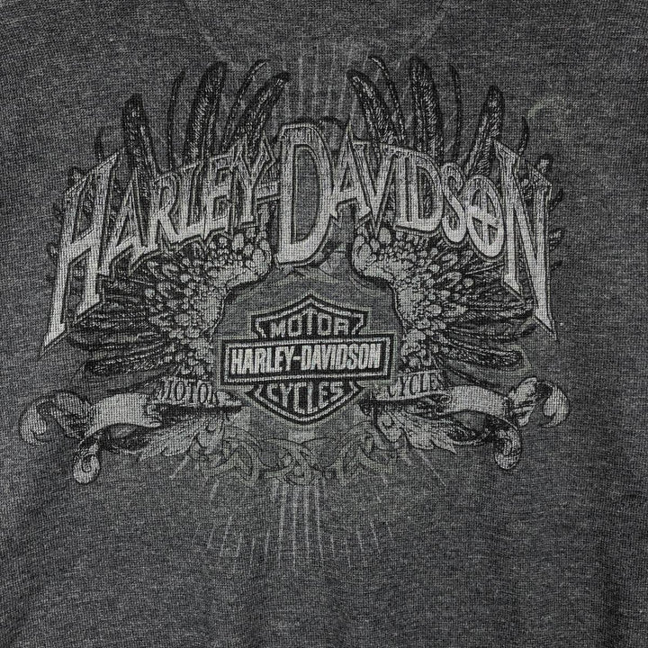 2000'S Harley-Davidson Eagle Pattern Motorcycle Henley Neck Thermal Long-Sleeve T-Shirt, Honeycomb Design, Men's XL (approx.) cotton Charcoal Vintage Second Hand