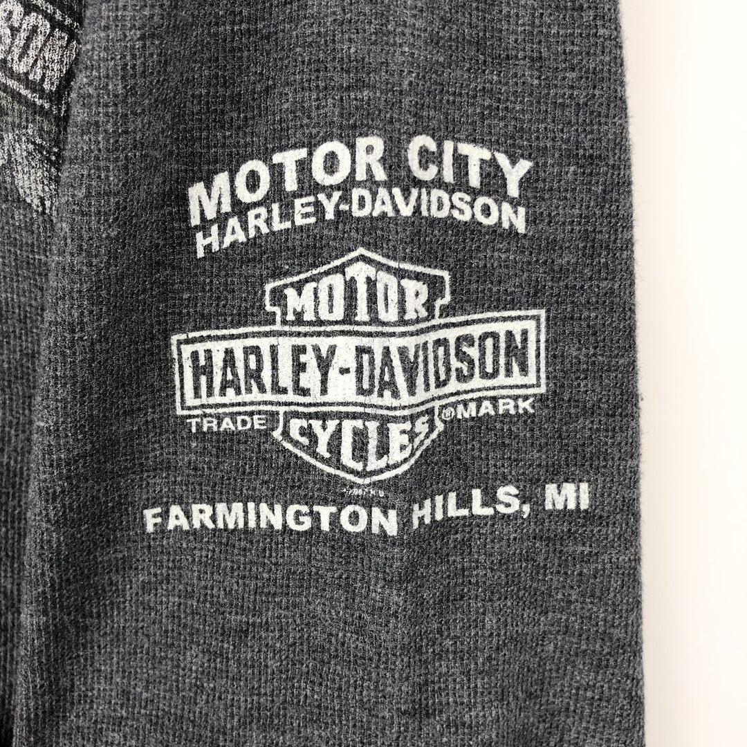 2000'S Harley-Davidson Eagle Pattern Motorcycle Henley Neck Thermal Long-Sleeve T-Shirt, Honeycomb Design, Men's XL (approx.) cotton Charcoal Vintage Second Hand