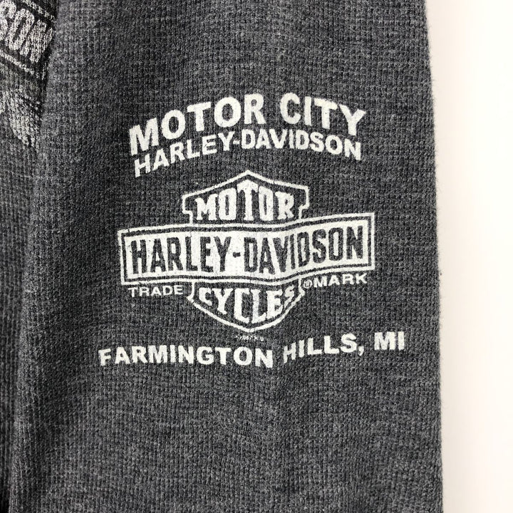 2000'S Harley-Davidson Eagle Pattern Motorcycle Henley Neck Thermal Long-Sleeve T-Shirt, Honeycomb Design, Men's XL (approx.) cotton Charcoal Vintage Second Hand