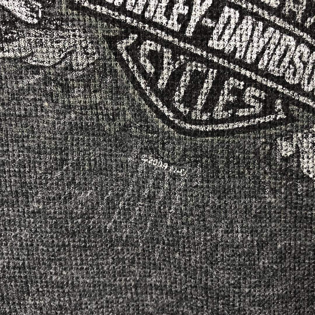2000'S Harley-Davidson Eagle Pattern Motorcycle Henley Neck Thermal Long-Sleeve T-Shirt, Honeycomb Design, Men's XL (approx.) cotton Charcoal Vintage Second Hand