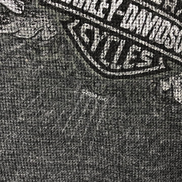 2000'S Harley-Davidson Eagle Pattern Motorcycle Henley Neck Thermal Long-Sleeve T-Shirt, Honeycomb Design, Men's XL (approx.) cotton Charcoal Vintage Second Hand