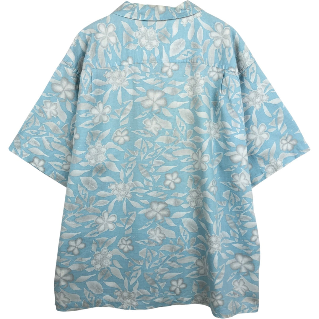 Timberland all-over floral print open-collar Hawaiian Aloha shirt, boxy fit, men's size XL. linen Blue type light blue Vintage Second Hand
