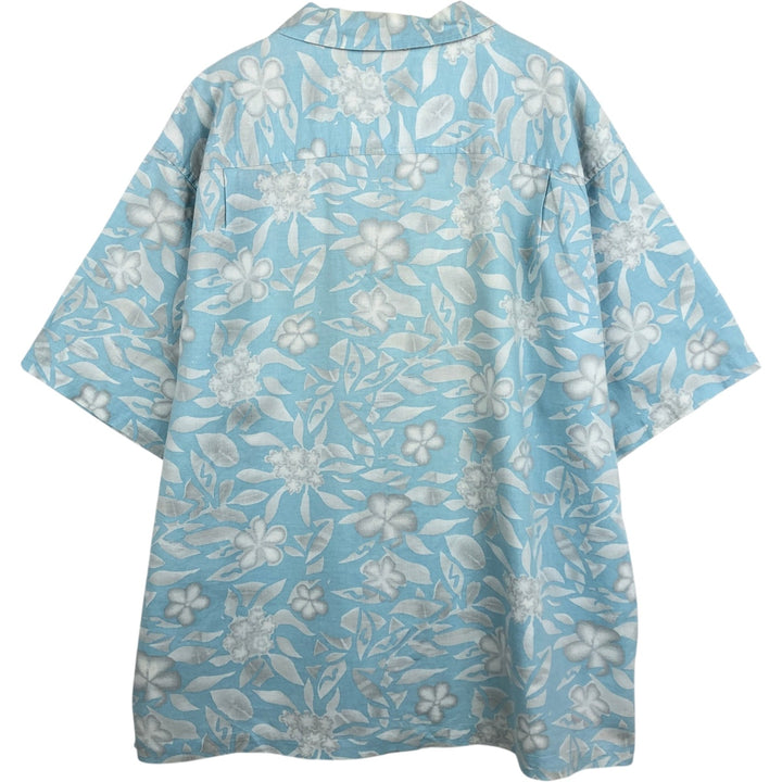 Timberland all-over floral print open-collar Hawaiian Aloha shirt, boxy fit, men's size XL. linen Blue type light blue Vintage Second Hand