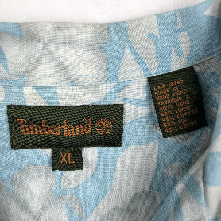 Timberland all-over floral print open-collar Hawaiian Aloha shirt, boxy fit, men's size XL. linen Blue type light blue Vintage Second Hand