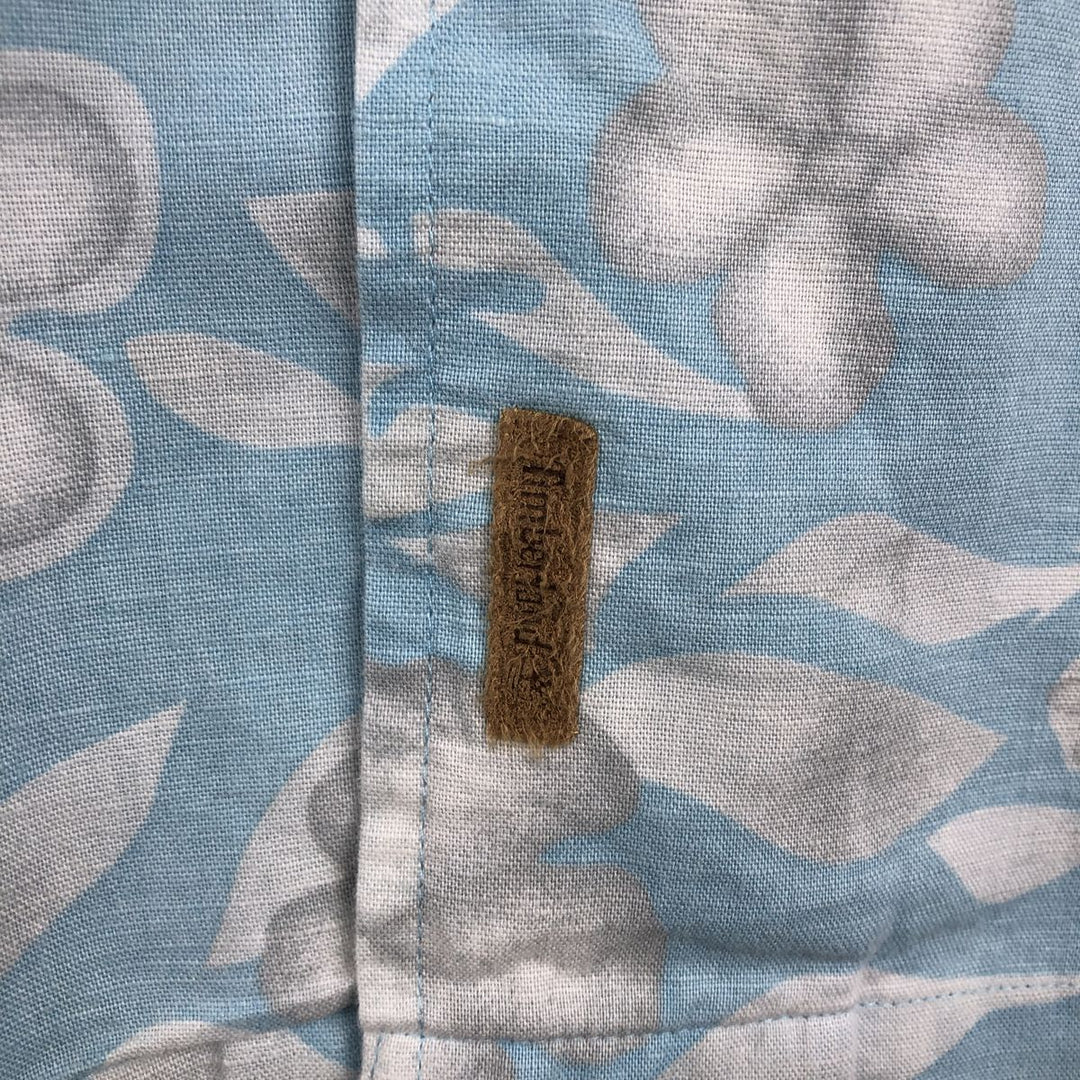 Timberland all-over floral print open-collar Hawaiian Aloha shirt, boxy fit, men's size XL. linen Blue type light blue Vintage Second Hand