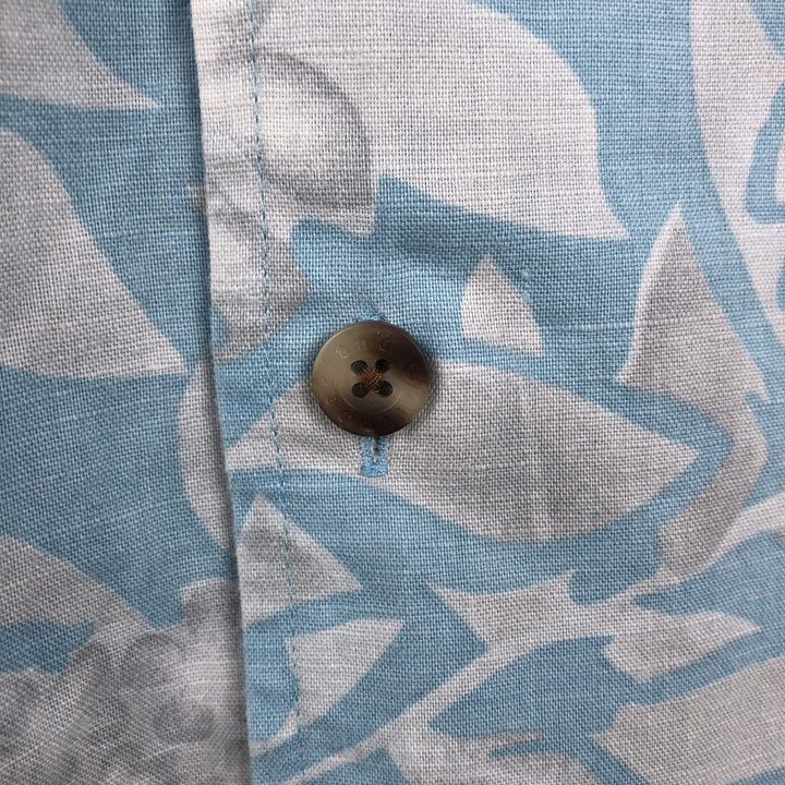 Timberland all-over floral print open-collar Hawaiian Aloha shirt, boxy fit, men's size XL. linen Blue type light blue Vintage Second Hand