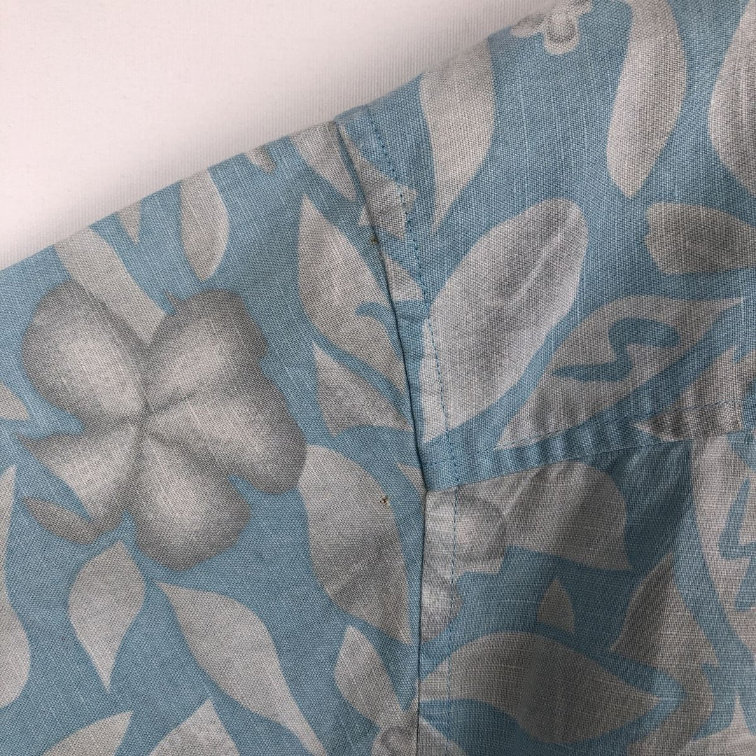 Timberland all-over floral print open-collar Hawaiian Aloha shirt, boxy fit, men's size XL. linen Blue type light blue Vintage Second Hand
