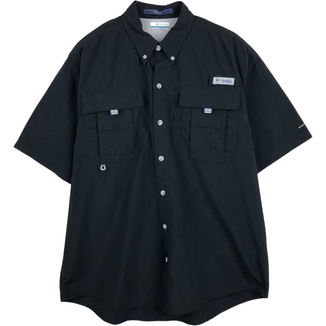 Columbia Bahamas Button-Down Short-Sleeve Fishing Shirt, Men's Size M (approx.) Nylon black type Vintage Second Hand