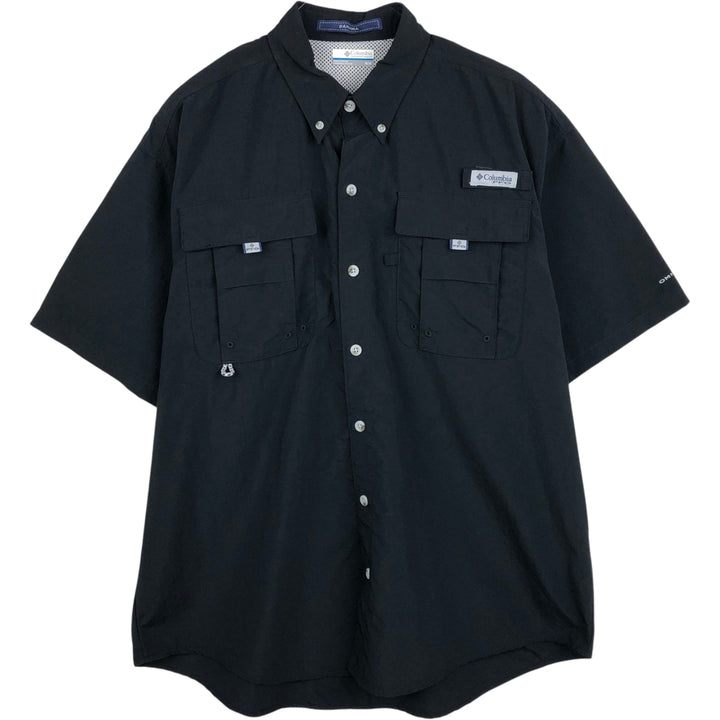 Columbia Bahamas Button-Down Short-Sleeve Fishing Shirt, Men's Size M (approx.) Nylon black type Vintage Second Hand
