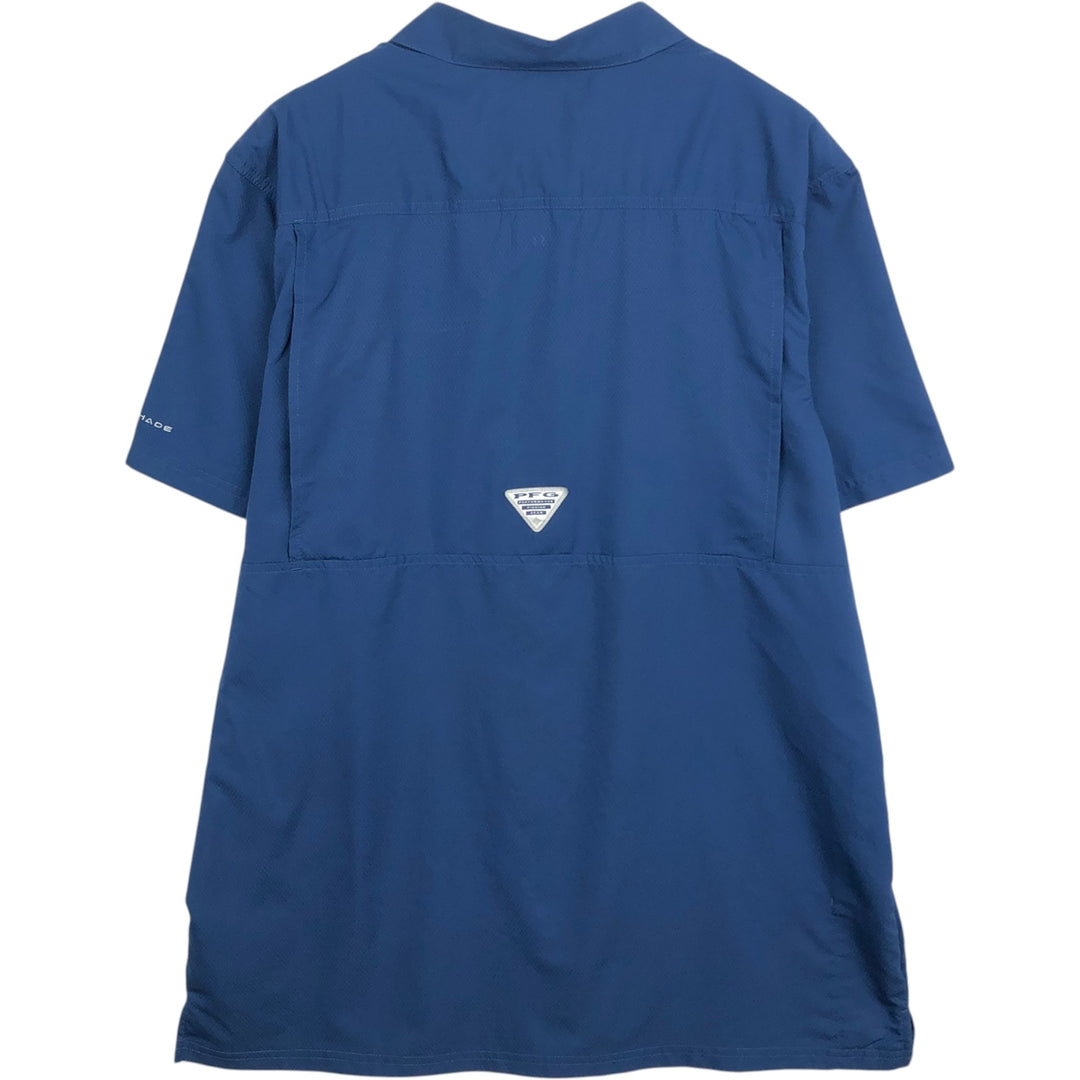 Columbia PFG Open Collar Short Sleeve Fishing Shirt, Box Shirt, Men's Size L (approx.) polyester Navy blue Vintage Second Hand
