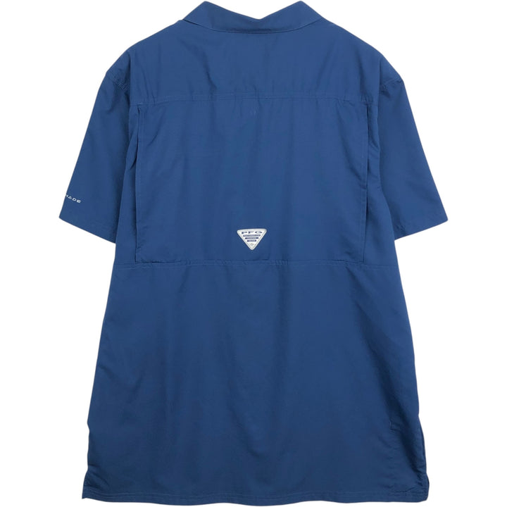 Columbia PFG Open Collar Short Sleeve Fishing Shirt, Box Shirt, Men's Size L (approx.) polyester Navy blue Vintage Second Hand
