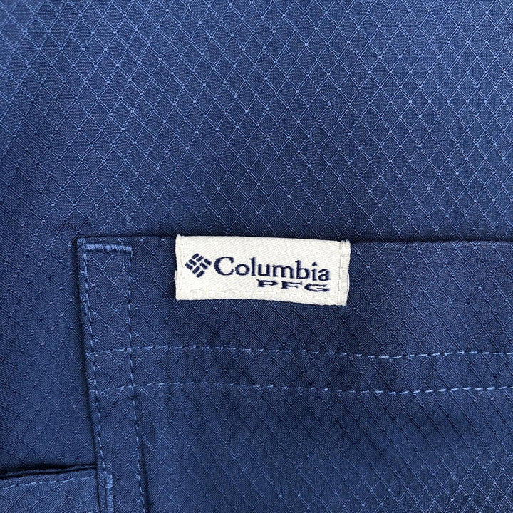 Columbia PFG Open Collar Short Sleeve Fishing Shirt, Box Shirt, Men's Size L (approx.) polyester Navy blue Vintage Second Hand