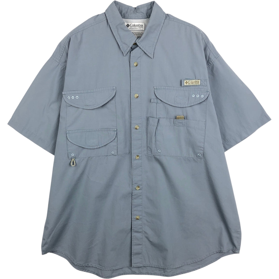 2000'S Columbia Short-Sleeve Fishing Shirt, Men's Size L (approx.) cotton gray type Vintage Second Hand