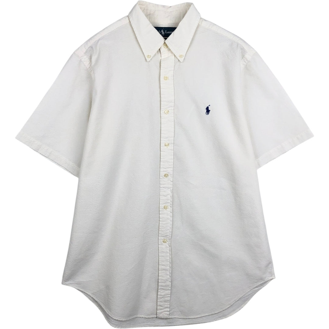 Ralph Lauren Classic Fit Seersucker Short Sleeve Button Down Shirt Men's Size L cotton white type Vintage Second Hand