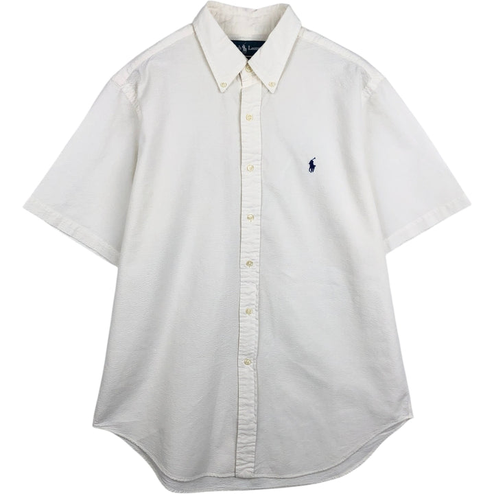 Ralph Lauren Classic Fit Seersucker Short Sleeve Button Down Shirt Men's Size L cotton white type Vintage Second Hand
