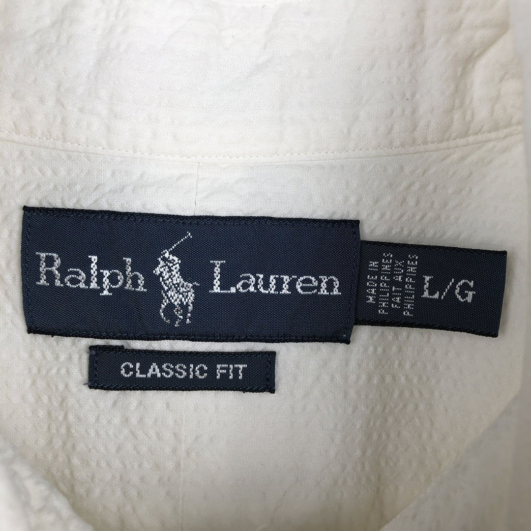 Ralph Lauren Classic Fit Seersucker Short Sleeve Button Down Shirt Men's Size L cotton white type Vintage Second Hand