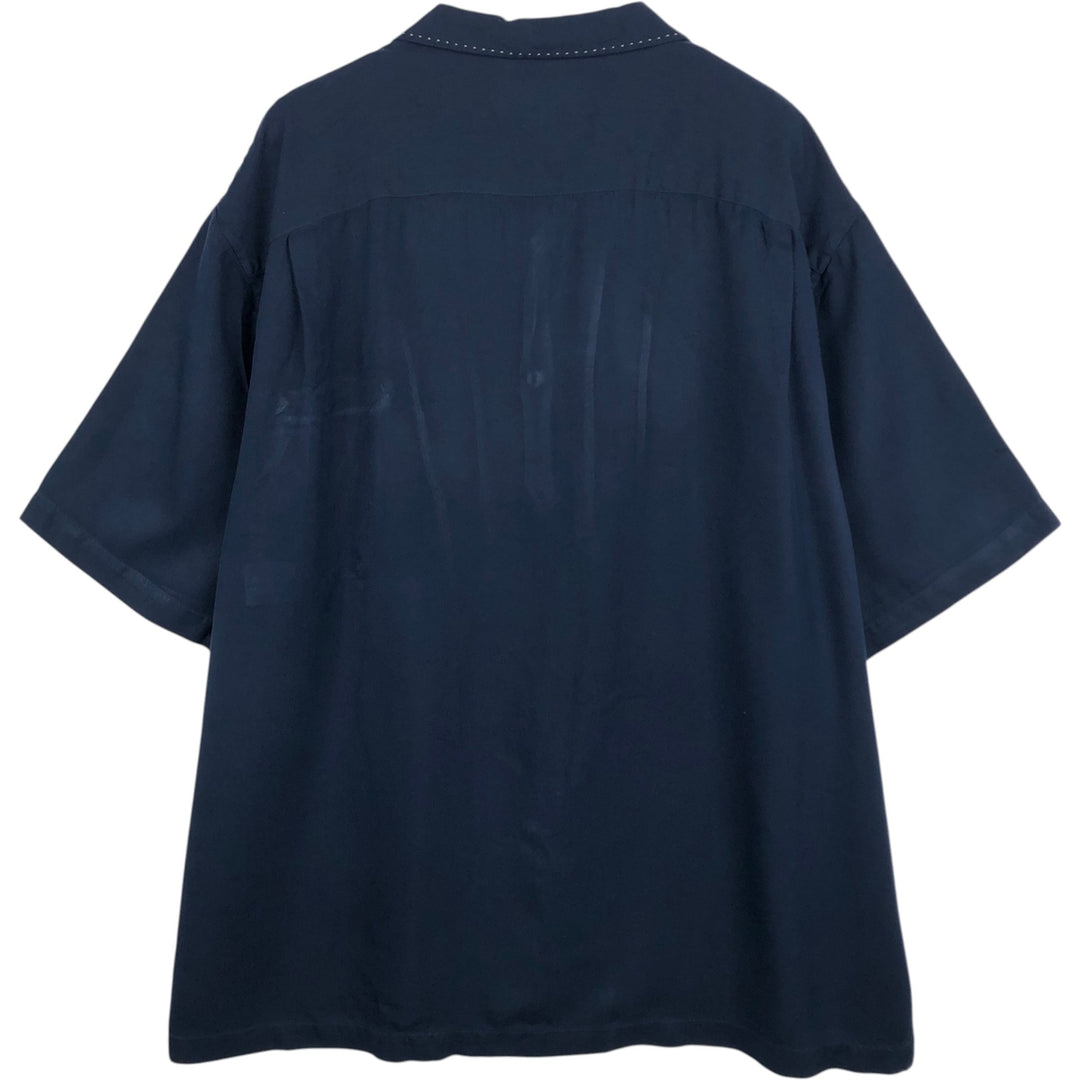 90'S Nat Nast Open Collar Short Sleeve Two-Tone Shirt, Boxy Shirt, Men's XL (approx.), Vintage silk navy blue type Vintage Second Hand
