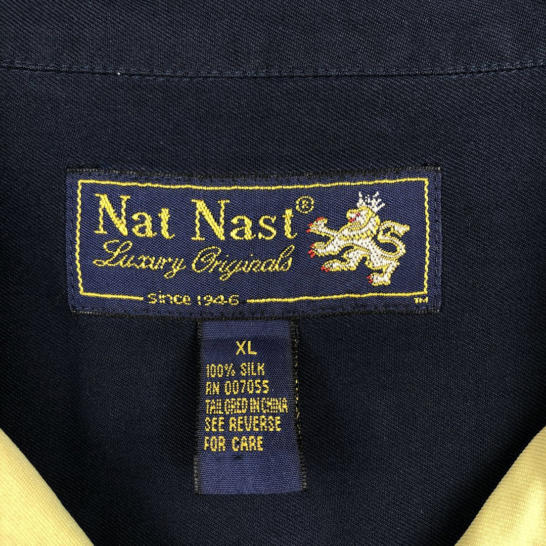 90'S Nat Nast Open Collar Short Sleeve Two-Tone Shirt, Boxy Shirt, Men's XL (approx.), Vintage silk navy blue type Vintage Second Hand