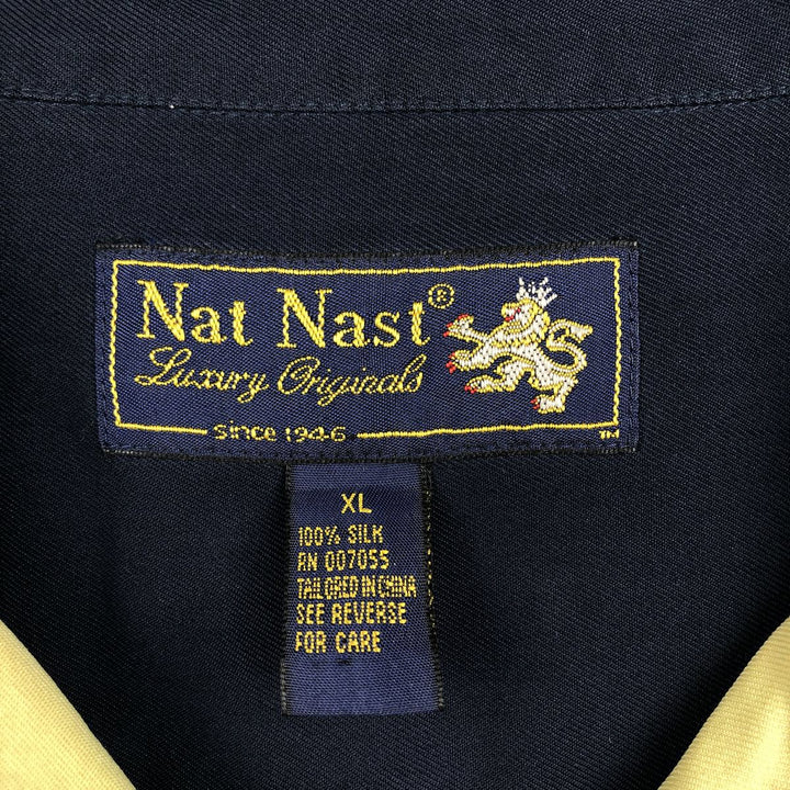90'S Nat Nast Open Collar Short Sleeve Two-Tone Shirt, Boxy Shirt, Men's XL (approx.), Vintage silk navy blue type Vintage Second Hand