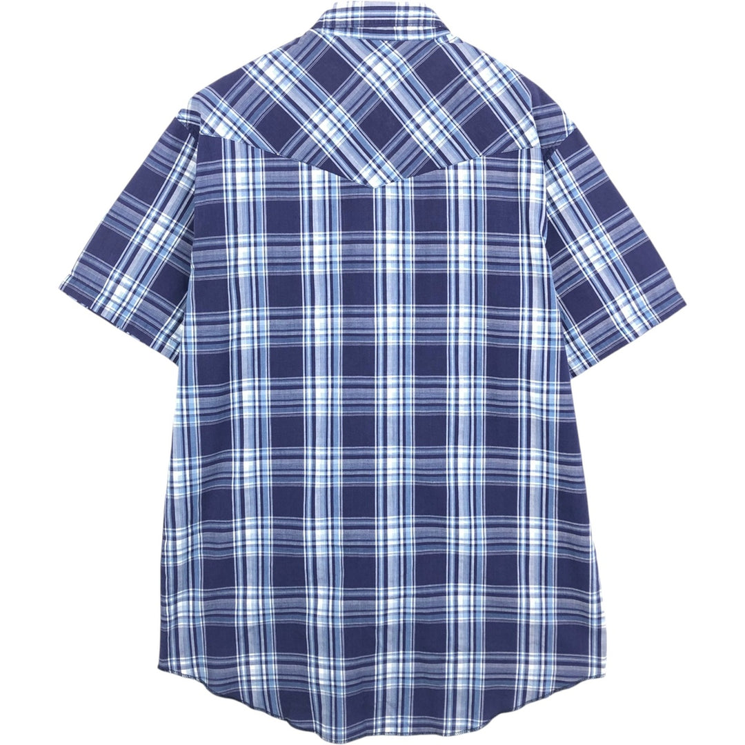 Wrangler Check Pattern Short-Sleeve Western Shirt, Men's Size L (approx.) unclear navy blue type Vintage Second Hand
