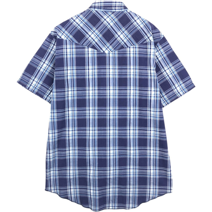 Wrangler Check Pattern Short-Sleeve Western Shirt, Men's Size L (approx.) unclear navy blue type Vintage Second Hand