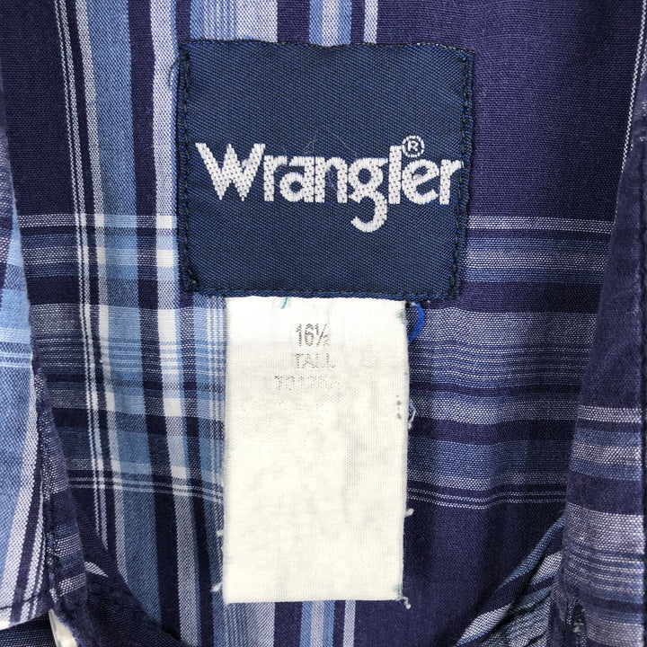 Wrangler Check Pattern Short-Sleeve Western Shirt, Men's Size L (approx.) unclear navy blue type Vintage Second Hand