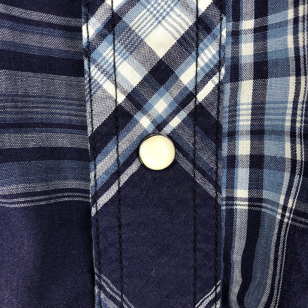 Wrangler Check Pattern Short-Sleeve Western Shirt, Men's Size L (approx.) unclear navy blue type Vintage Second Hand