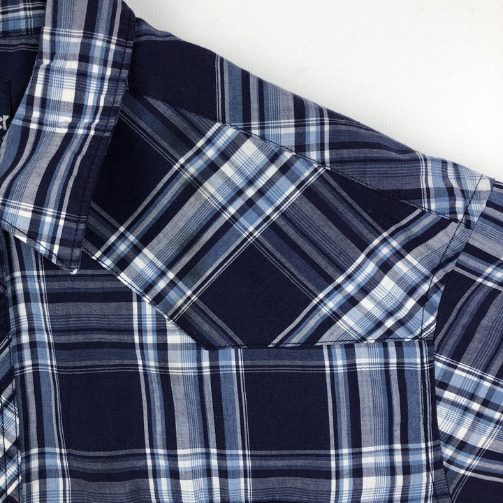Wrangler Check Pattern Short-Sleeve Western Shirt, Men's Size L (approx.) unclear navy blue type Vintage Second Hand