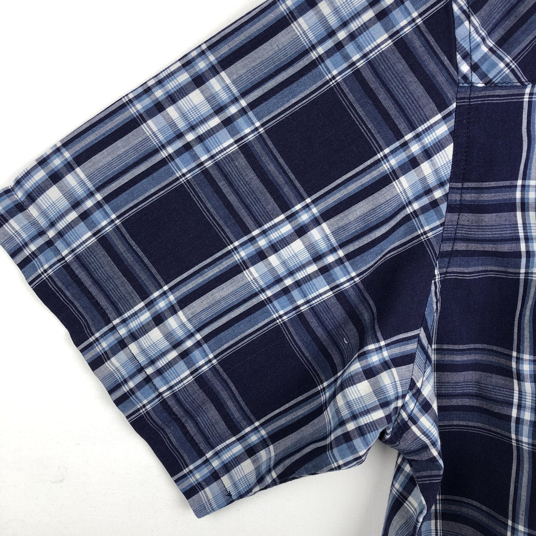 Wrangler Check Pattern Short-Sleeve Western Shirt, Men's Size L (approx.) unclear navy blue type Vintage Second Hand