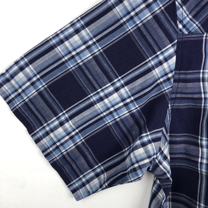 Wrangler Check Pattern Short-Sleeve Western Shirt, Men's Size L (approx.) unclear navy blue type Vintage Second Hand