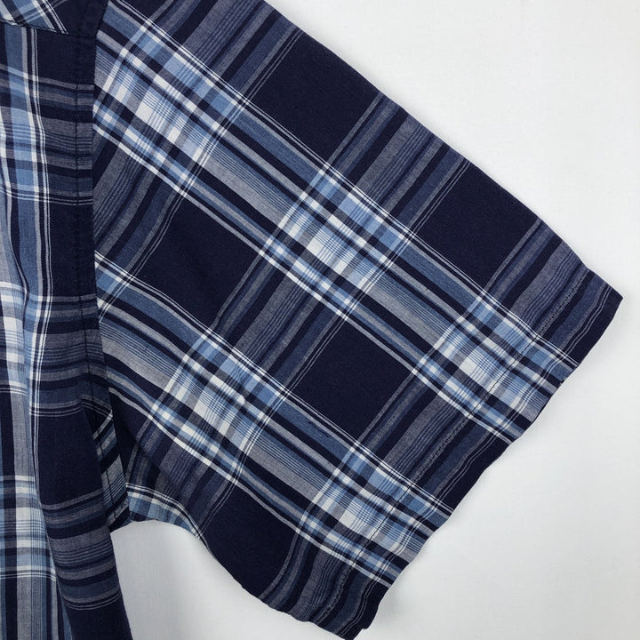 Wrangler Check Pattern Short-Sleeve Western Shirt, Men's Size L (approx.) unclear navy blue type Vintage Second Hand