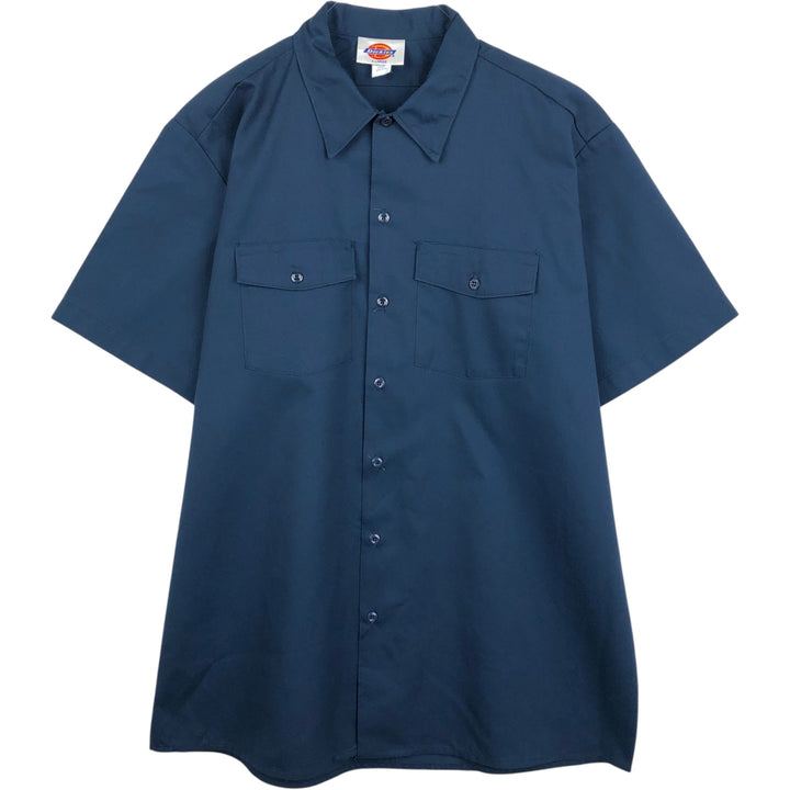 Dickies short-sleeved work shirt, made in the USA, men's size XL. polyester navy blue type Vintage Second Hand