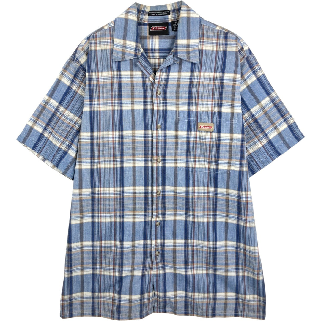 Dickies Check Pattern Open Collar Short Sleeve Work Shirt Box Shirt Men's Size M (approx.) cotton blue type Vintage Second Hand