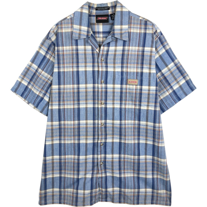 Dickies Check Pattern Open Collar Short Sleeve Work Shirt Box Shirt Men's Size M (approx.) cotton blue type Vintage Second Hand