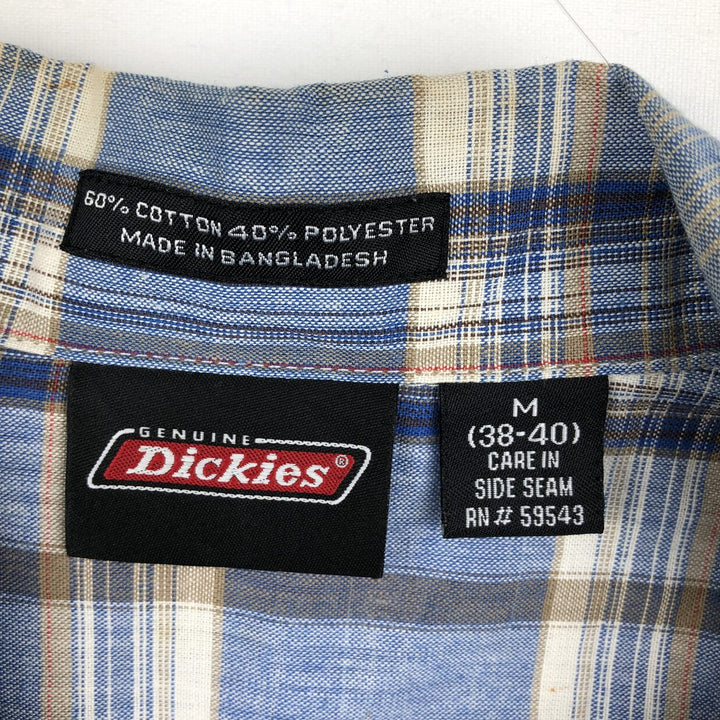 Dickies Check Pattern Open Collar Short Sleeve Work Shirt Box Shirt Men's Size M (approx.) cotton blue type Vintage Second Hand