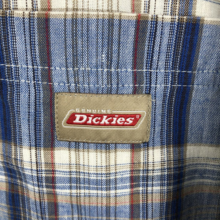 Dickies Check Pattern Open Collar Short Sleeve Work Shirt Box Shirt Men's Size M (approx.) cotton blue type Vintage Second Hand