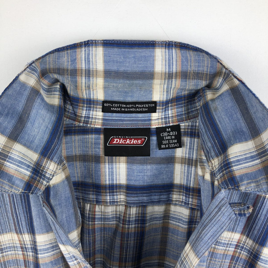 Dickies Check Pattern Open Collar Short Sleeve Work Shirt Box Shirt Men's Size M (approx.) cotton blue type Vintage Second Hand