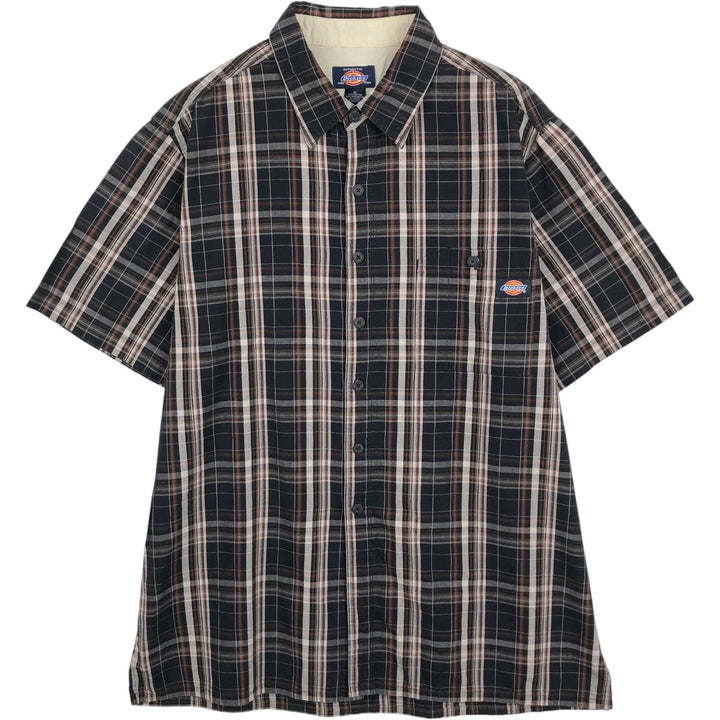 Dickies Check Pattern Short Sleeve Work Shirt Box Shirt Men's XL cotton black type Vintage Second Hand
