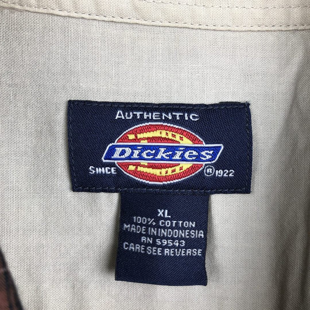 Dickies Check Pattern Short Sleeve Work Shirt Box Shirt Men's XL cotton black type Vintage Second Hand