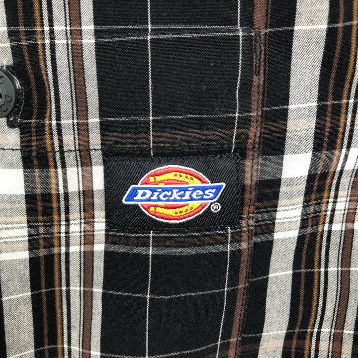 Dickies Check Pattern Short Sleeve Work Shirt Box Shirt Men's XL cotton black type Vintage Second Hand