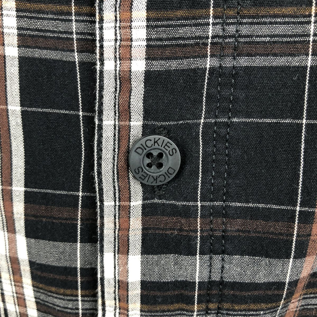 Dickies Check Pattern Short Sleeve Work Shirt Box Shirt Men's XL cotton black type Vintage Second Hand