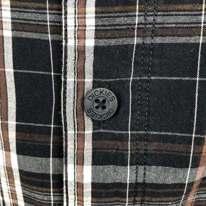 Dickies Check Pattern Short Sleeve Work Shirt Box Shirt Men's XL cotton black type Vintage Second Hand