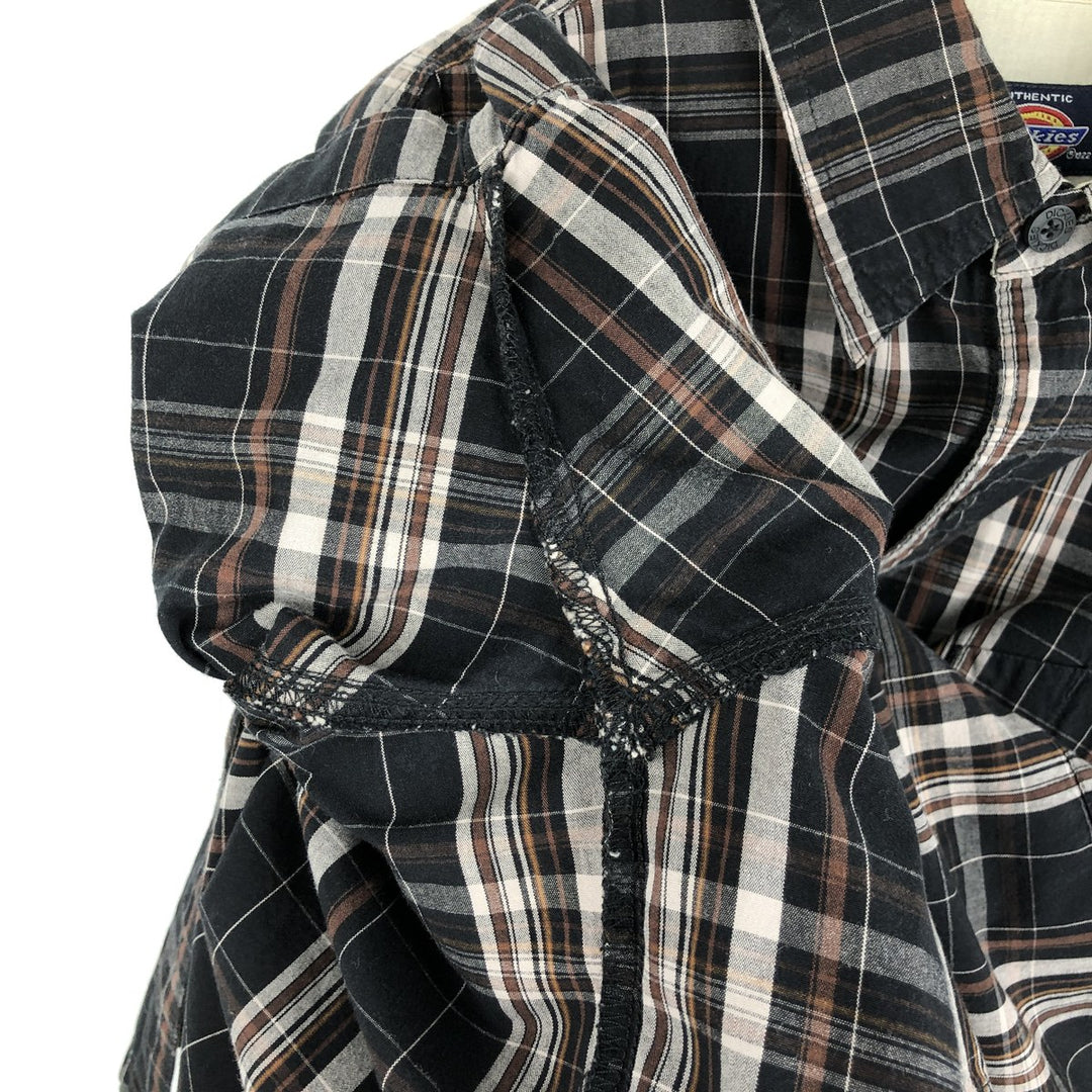 Dickies Check Pattern Short Sleeve Work Shirt Box Shirt Men's XL cotton black type Vintage Second Hand