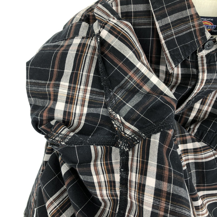 Dickies Check Pattern Short Sleeve Work Shirt Box Shirt Men's XL cotton black type Vintage Second Hand