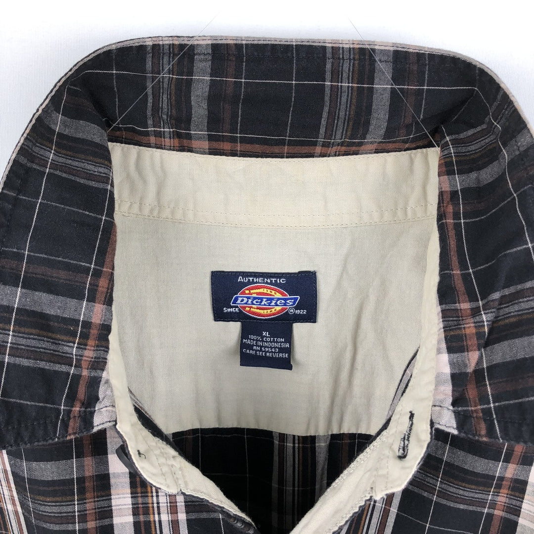 Dickies Check Pattern Short Sleeve Work Shirt Box Shirt Men's XL cotton black type Vintage Second Hand